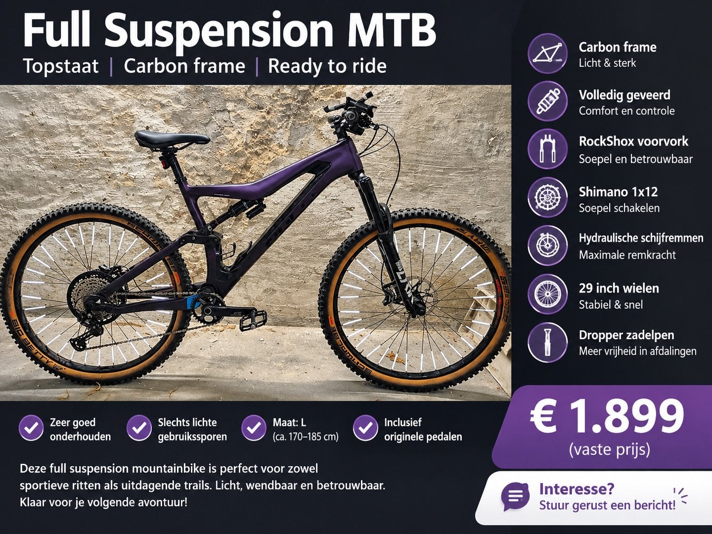 BULLS Wild Creed RS 2022 – Full Carbon Enduro MTB, Fietsen en Brommers, Fully, 49 tot 53 cm, Zo goed als nieuw, Ophalen