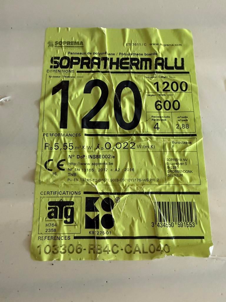 Sopratherm ALU isolatieplaten 120 mm – 1200 x 600 mm – nieuw, Ophalen, Nieuw, Hardschuim (Pir), 15 m² of meer
