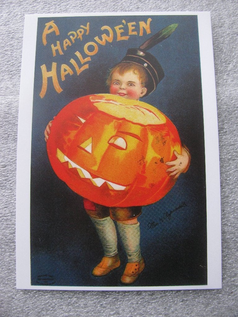 Nieuwe Kaart - Halloween / Clapsaddle - Jongen met Pompoen, Ophalen of Verzenden, 1980 tot heden, Ongelopen, Feest(dag)