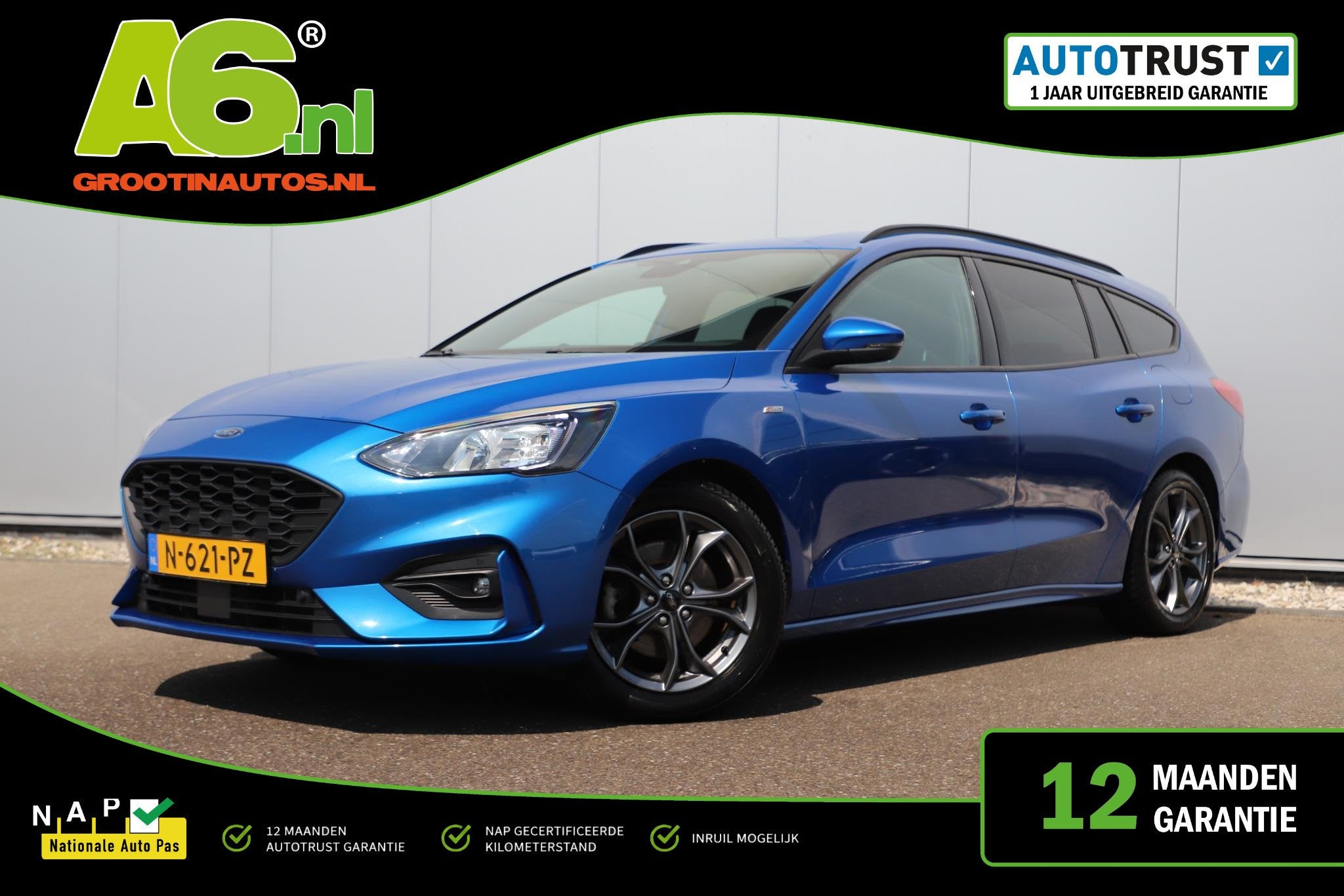 Ford Focus Wagon 1.0 EcoBoost Hybrid ST Line Business Trekha, Auto's, Euro 6, Met garantie (alle), Blauw, Origineel Nederlands