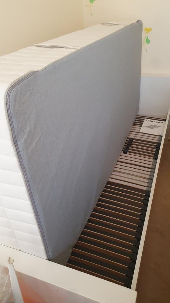 Bedombouw met nieuw matras  ikea HOKKASEN.90/200, Ophalen, 90 cm, Eenpersoons, Wit