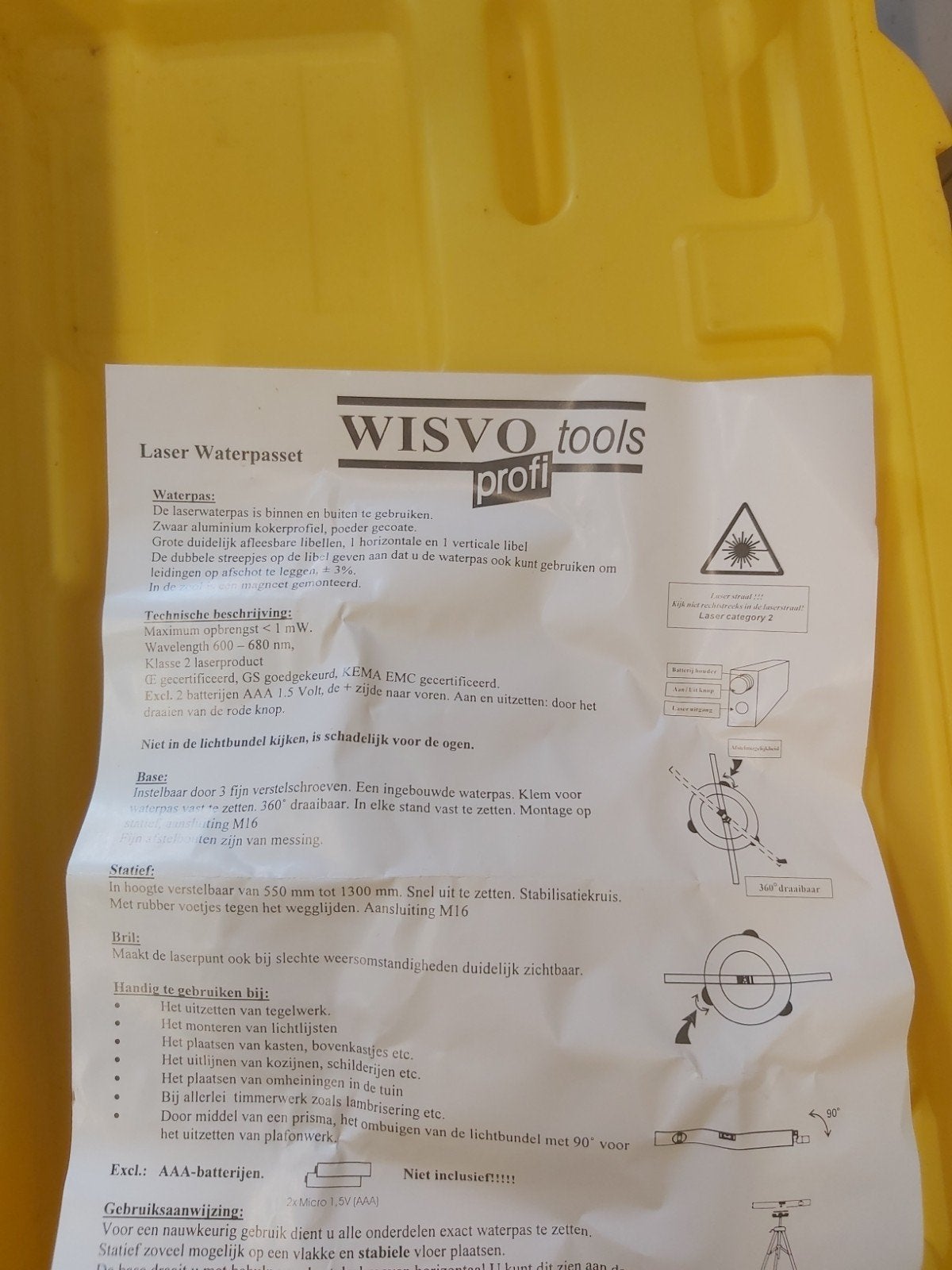 Wisvo Tools Profi Laser Waterpas met Statief, Ophalen, Gebruikt, Overige meters