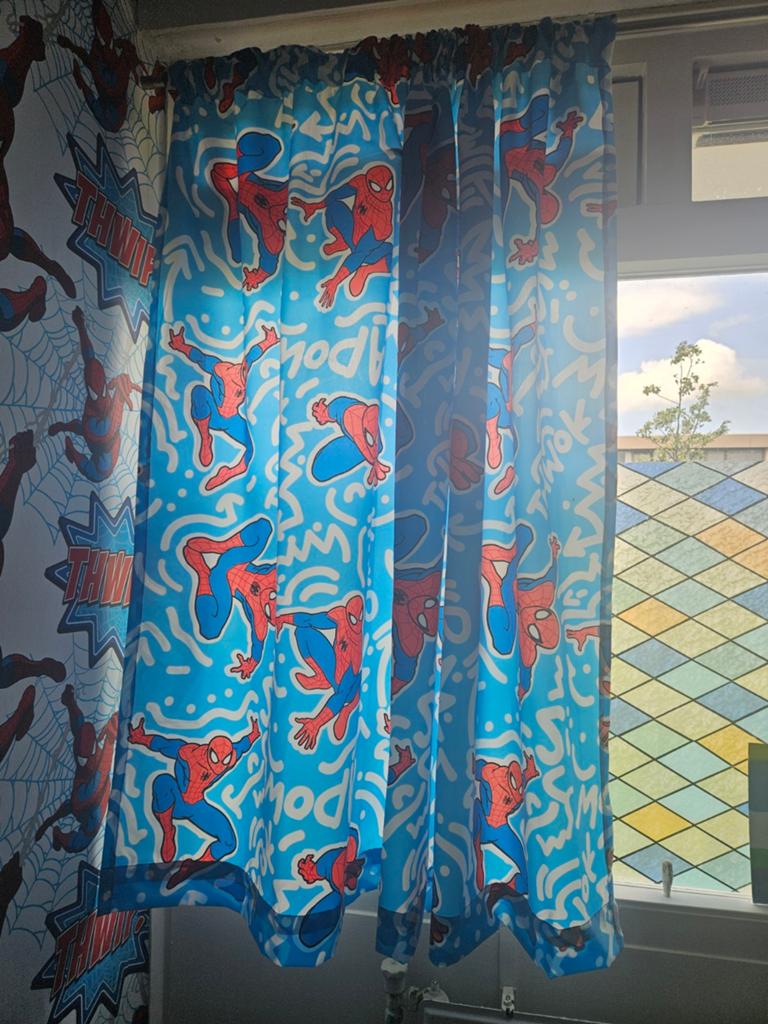 Spiderman Gordijnen voor Kinderkamer, Huis en Inrichting, Stoffering | Gordijnen en Lamellen, Blauw, 100 tot 150 cm, Zo goed als nieuw