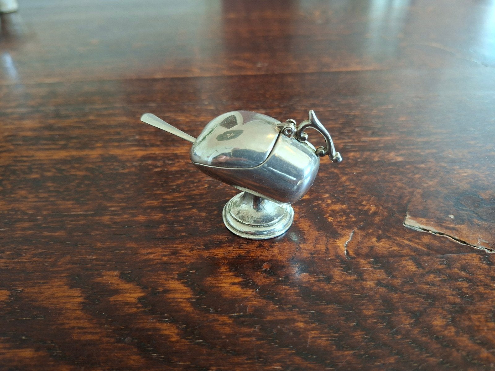 oude vintage suiker of zout shuttle met lepeltje verzilverd, Ophalen of Verzenden