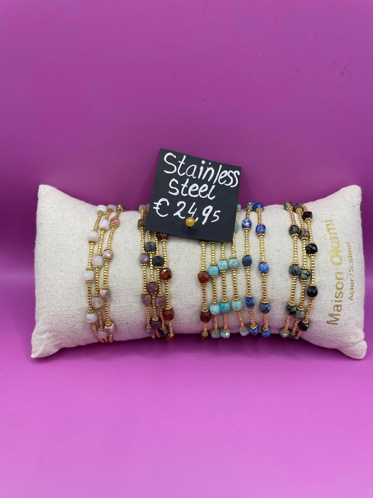 Maison Okami armbandjes met natuursteen, Staal, Nieuw, Ophalen of Verzenden, X