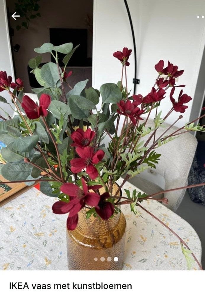 IKEA vaas met kunstbloemen - Zo goed als nieuw, Overige kleuren, Ophalen of Verzenden, Minder dan 50 cm, Glas