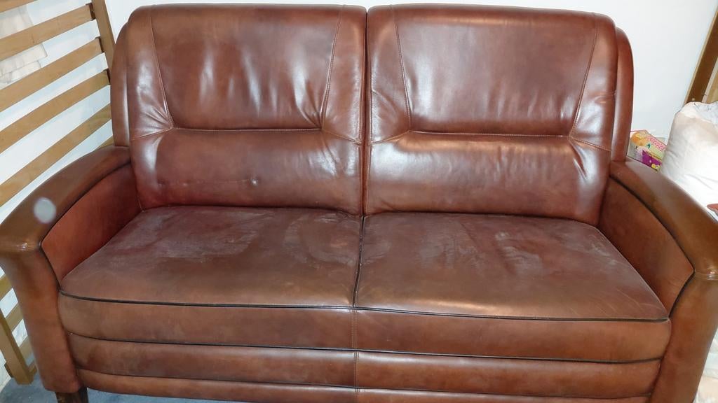 Comfortabele tweepersoons leren bank, Ophalen, Gebruikt, Klassiek, 150 tot 200 cm
