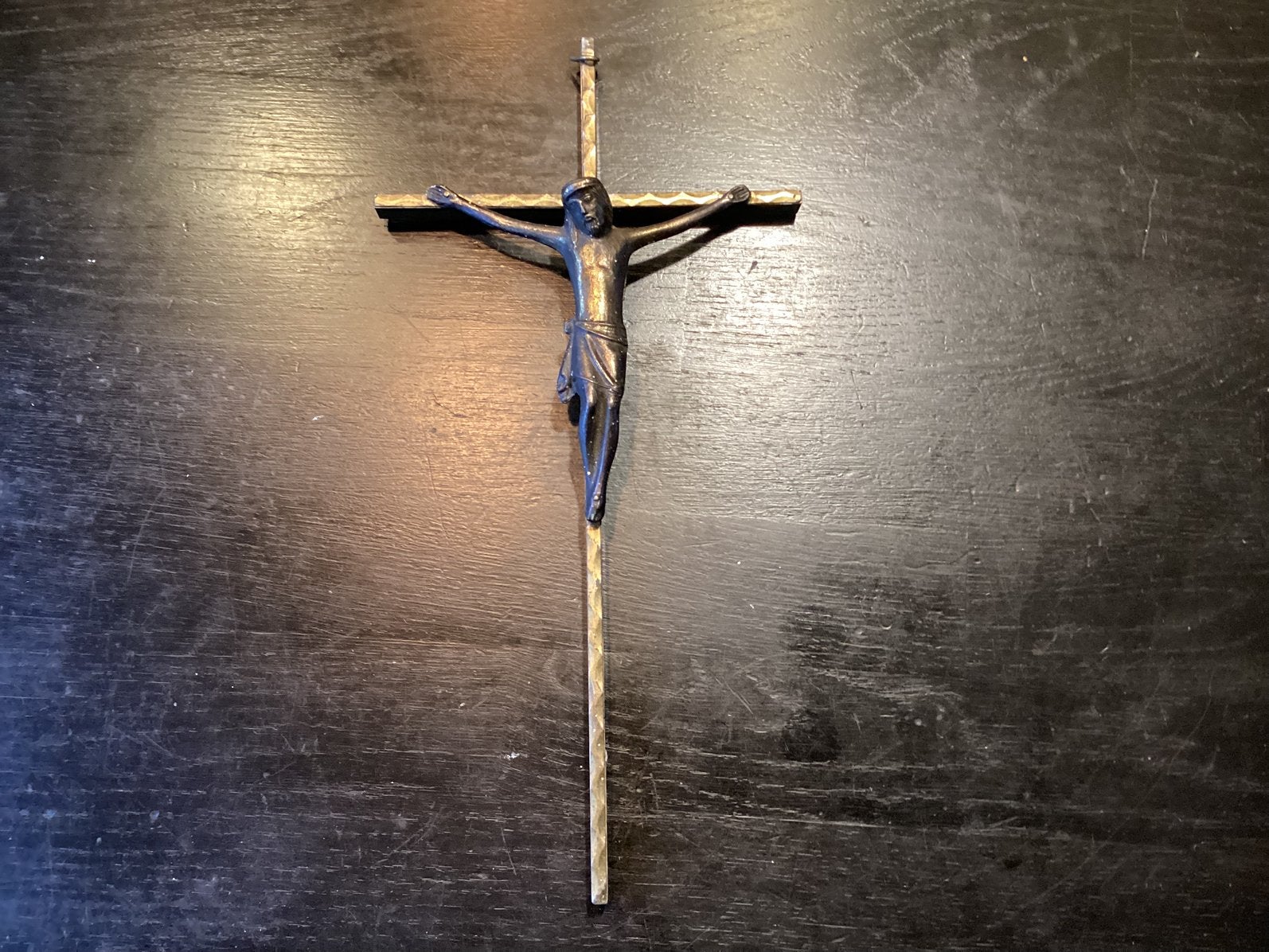 Vintage Koper en Brons Crucifix, Jesus aan Kruis, Antiek en Kunst, Ophalen of Verzenden
