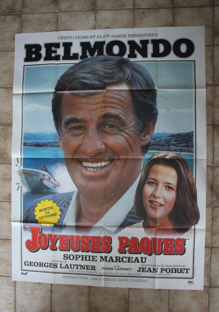 filmaffiche Jean-Paul Belmondo Joyeuses Paques XL filmposter, Rechthoekig Staand, Ophalen of Verzenden, Zo goed als nieuw, A1 t/m A3