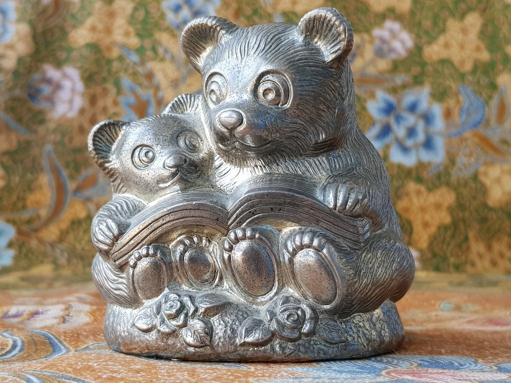 Mooie oude silverplate spaarpot uit Engeland met beren., Ophalen of Verzenden