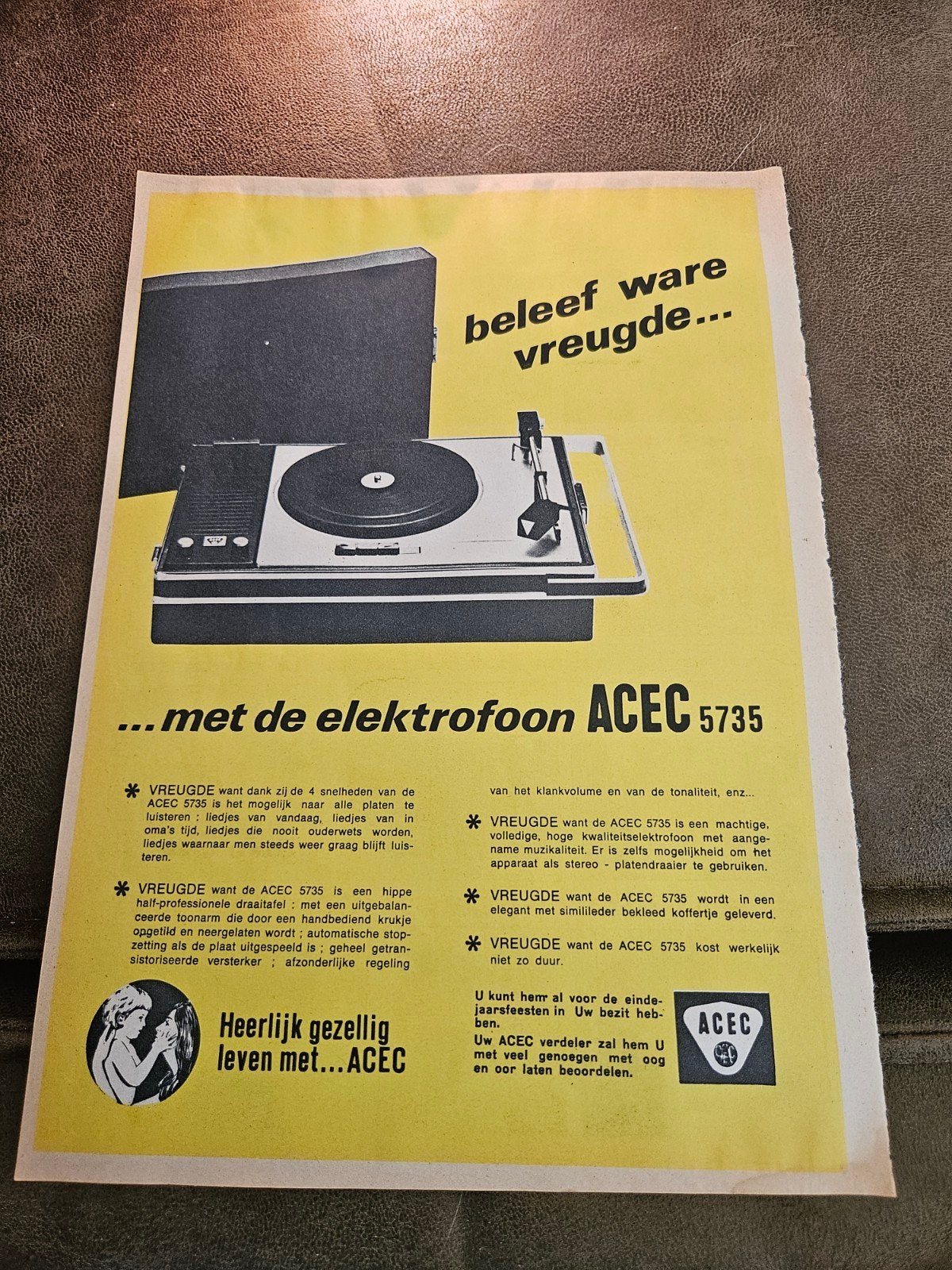 ACEC 5735 Elektrofoon Platenspeler met Koffer, Overige merken, Gebruikt, Automatisch, Ophalen of Verzenden