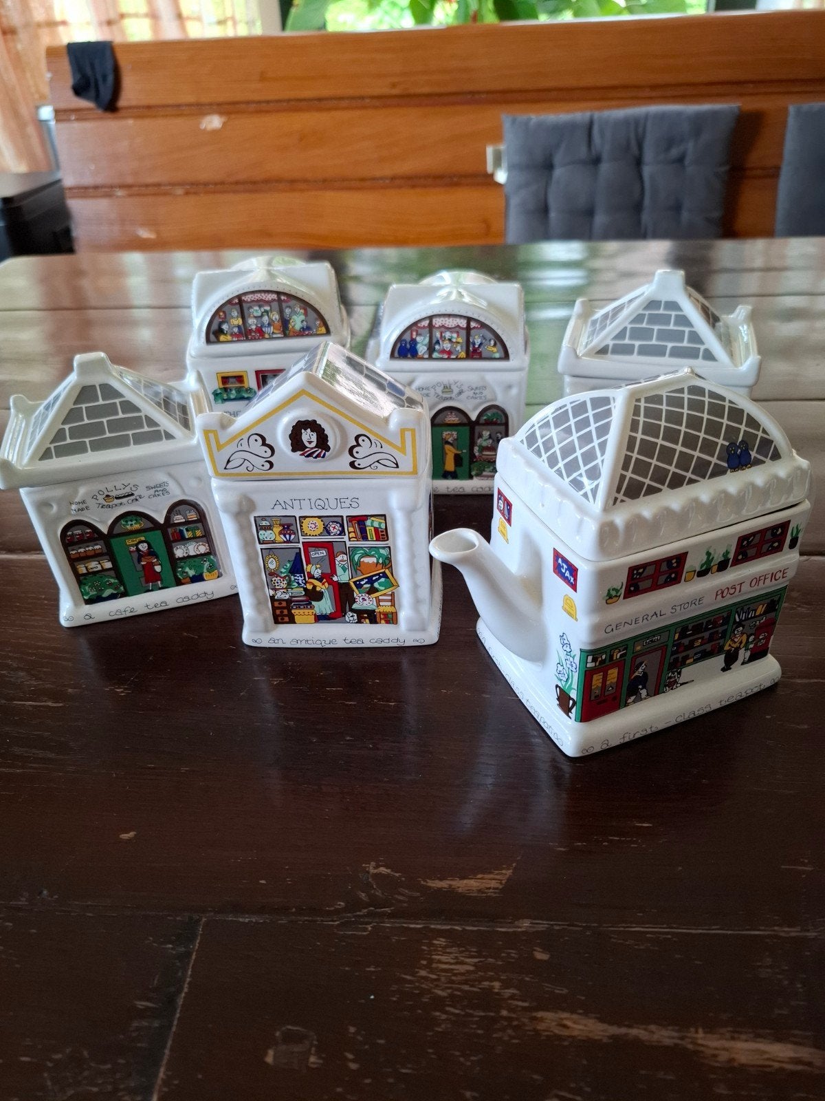 Set van 6 vintage thee bewaarbussen in huisjesvorm, Ophalen