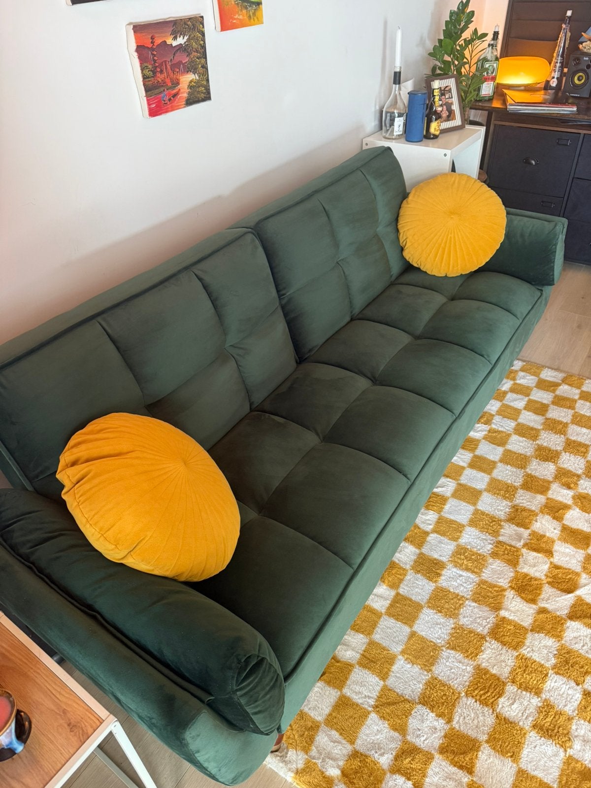Groene velvet (slaap)bank, Ophalen of Verzenden, Zo goed als nieuw