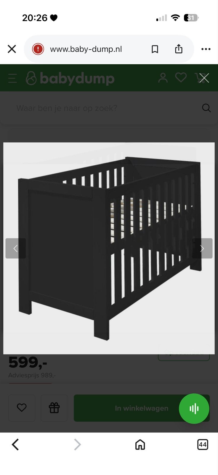 Babybed Kopenhagen met matras en commode zwart