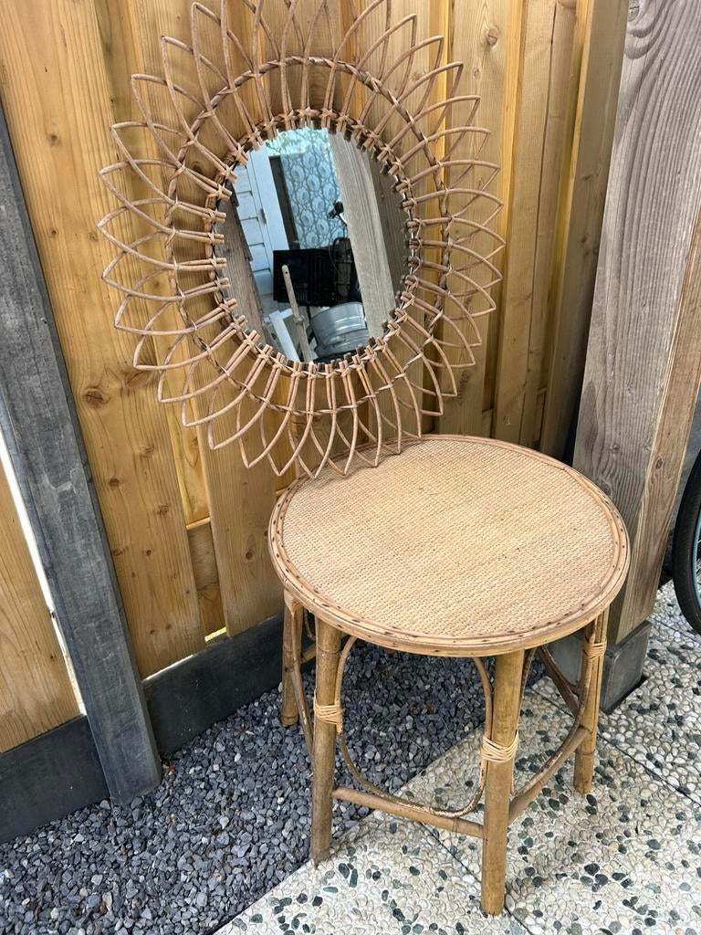 Rotan tafeltje en spiegel Leuk voor tuin of balkon, Tuin en Terras, Ophalen, Gebruikt, Rond, Overige materialen