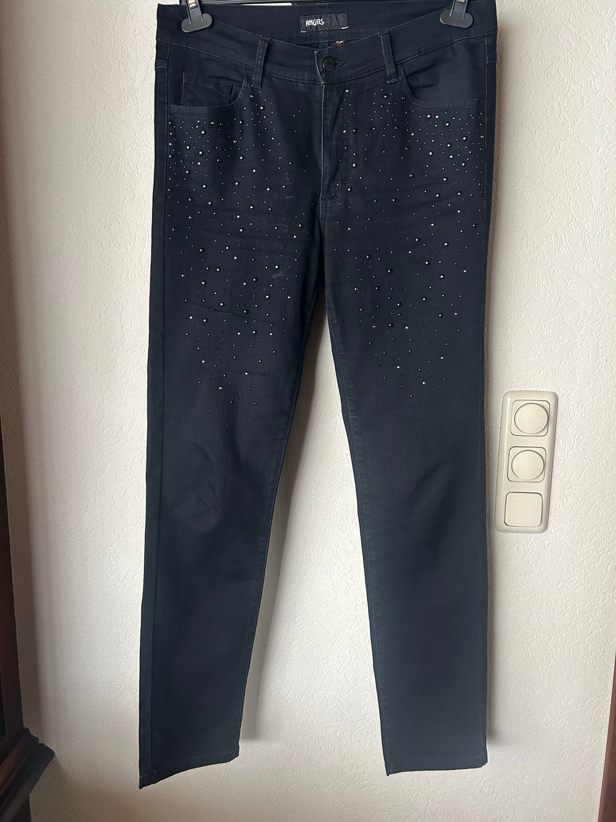Donker blauwe Jeans met Strass Steentjes - Maat 42, Ophalen of Verzenden, Gedragen, Blauw, W33 - W36 (confectie 42/44)