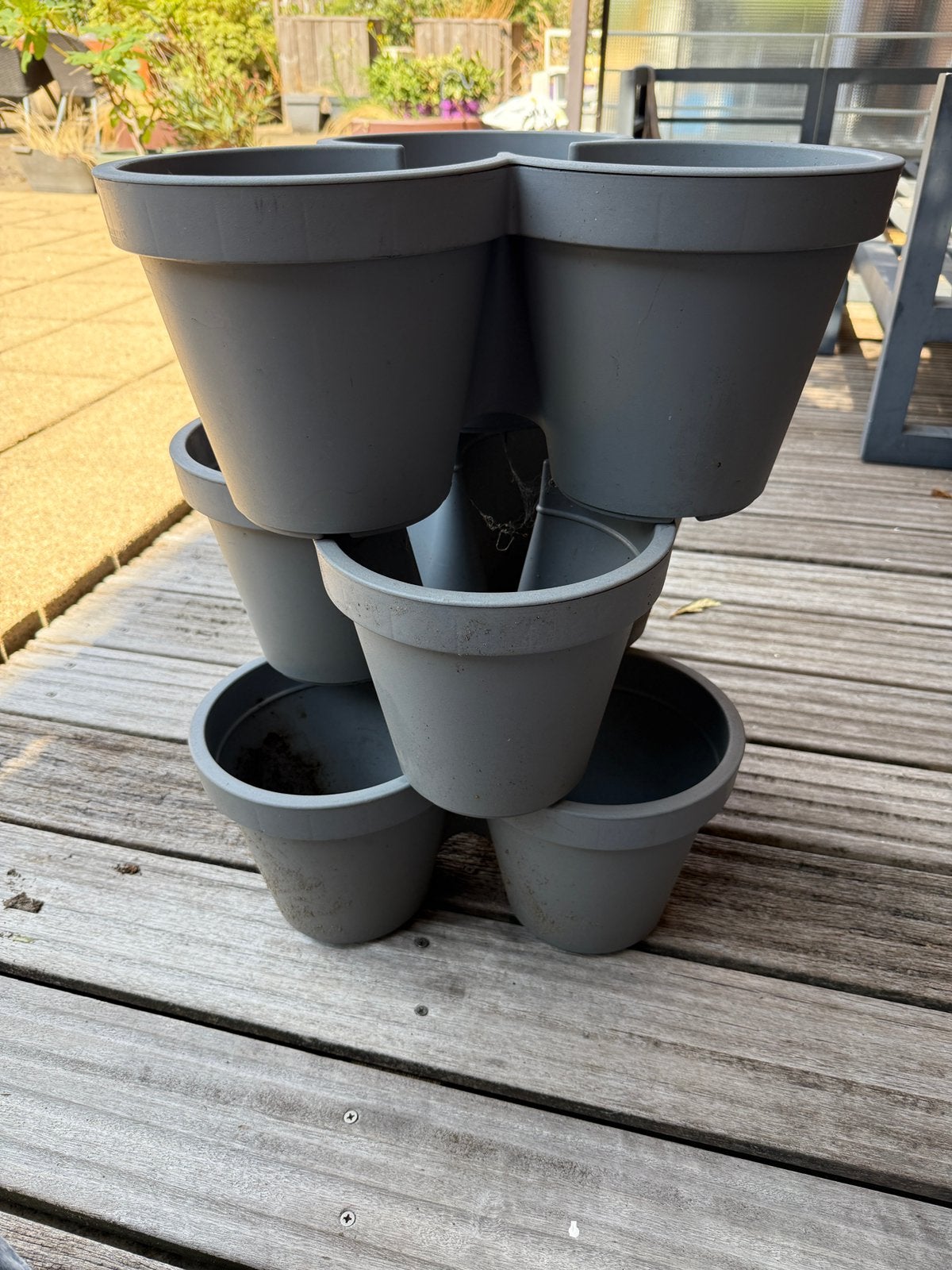 Stapelbare bloempotten 3x, Tuin en Terras, Bloembakken en Plantenbakken, Ophalen, Kunststof, Minder dan 30 cm, Rond