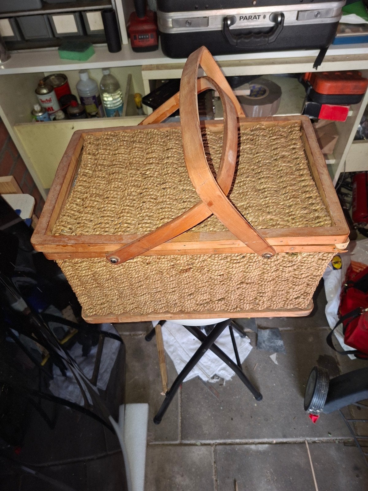 Vintage picknickmand met servies - Amerikaans thema, Ophalen, Gebruikt