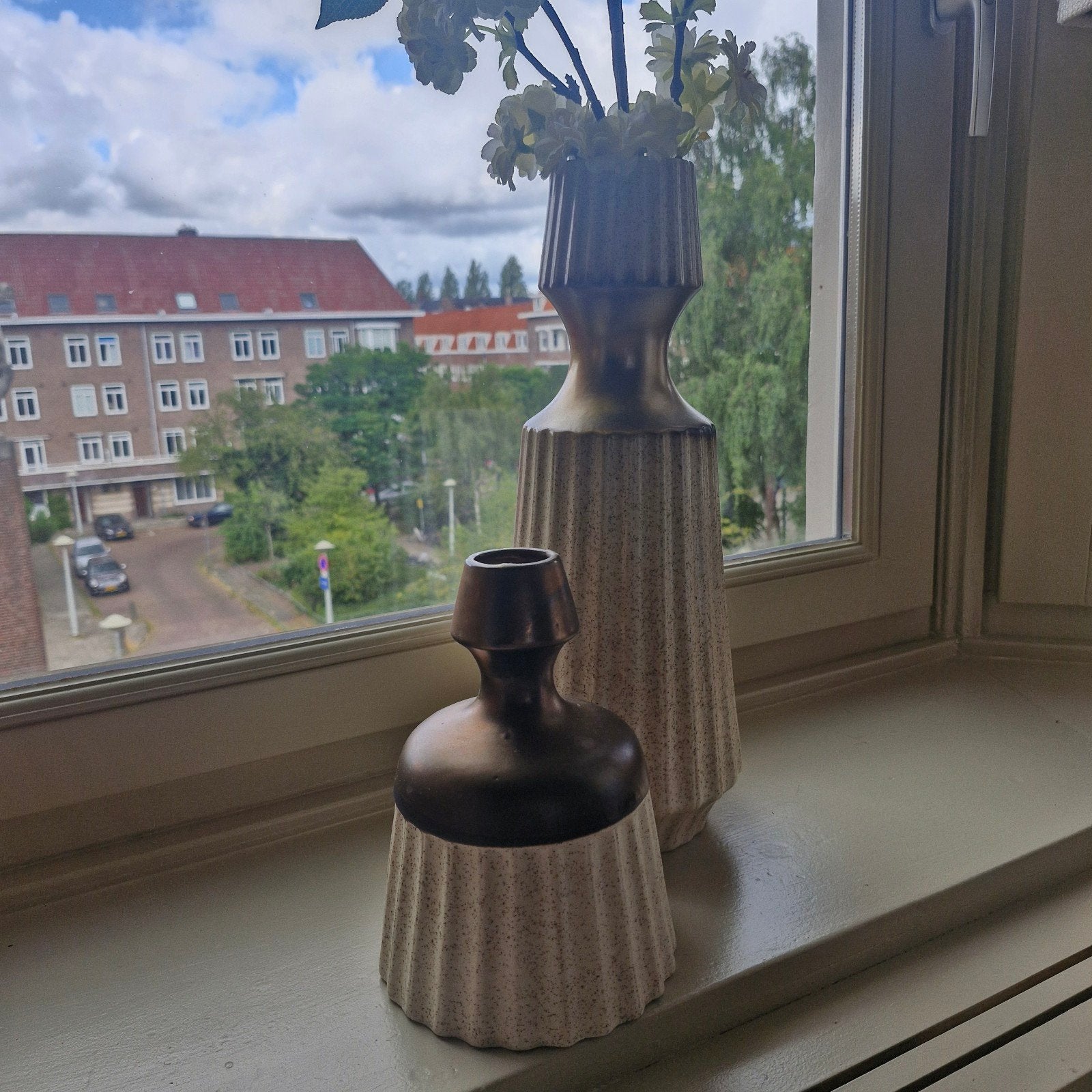 Set van 2 decoratieve vazen - goud en beige, Ophalen