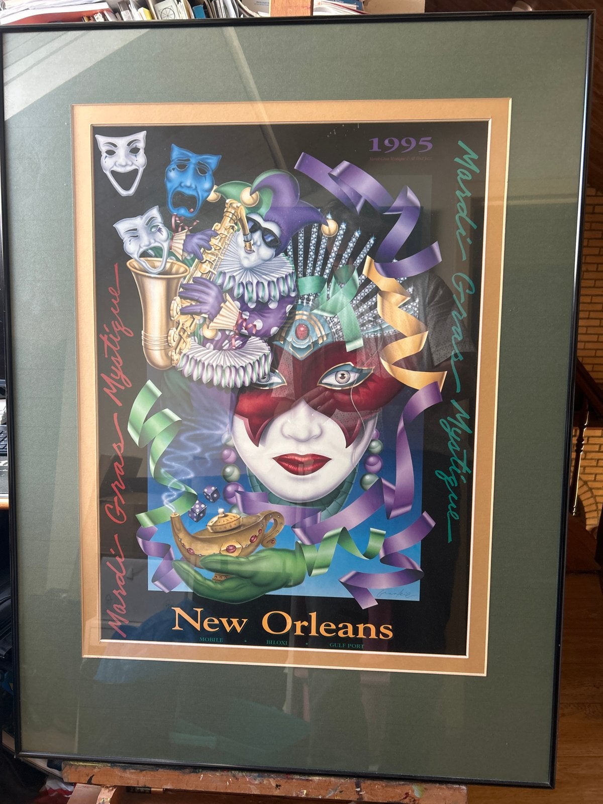 Mardi Gras Mystique New Orleans Poster 1995, Met lijst, Ophalen of Verzenden, A1 t/m A3, Overige onderwerpen