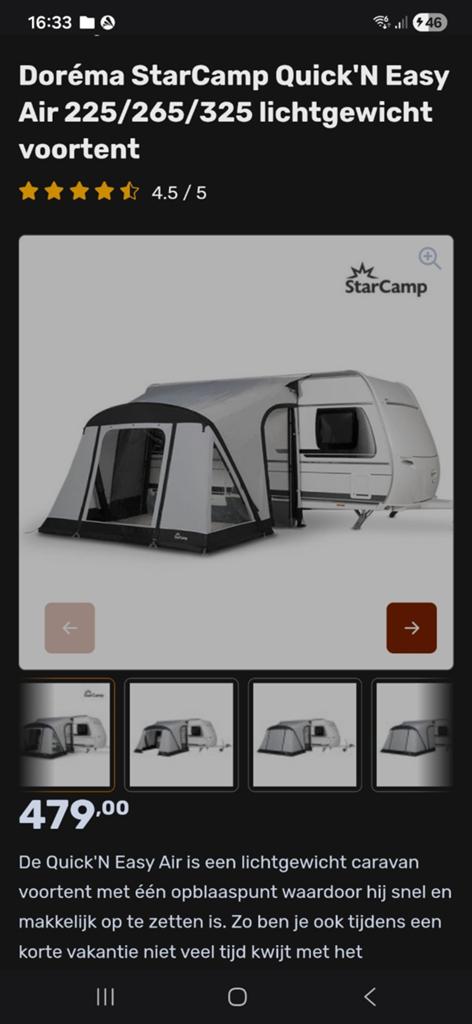 Dorema Quick'N Easy 325 opblaasbare voortent, Caravans en Kamperen, Voortenten en Luifels, Ophalen of Verzenden, Zo goed als nieuw