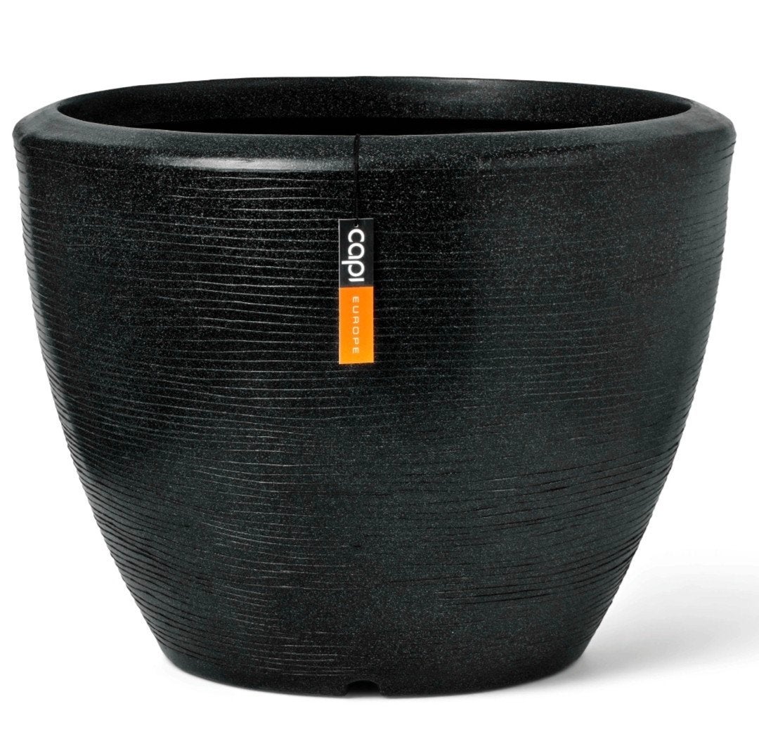 Nieuwe Capi Arc Granite kunststof plantenpot zwart-antraciet, Ophalen, Kunststof, Rond, Nieuw