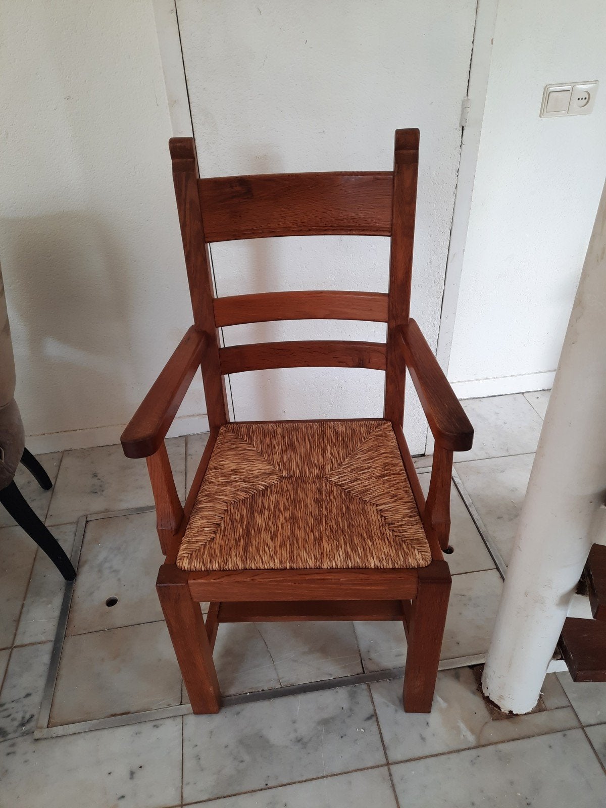 Eiken stoel met biezen zitting, Antiek en Kunst, Ophalen