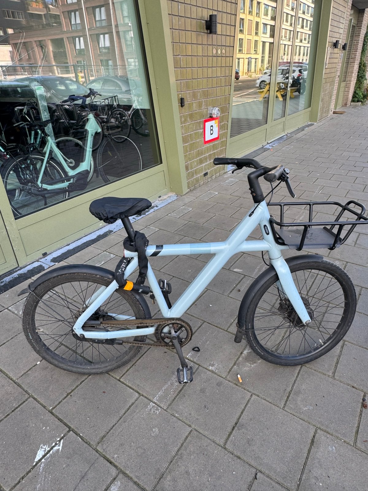 VanMoof X3- Lichtblauw met voordrager, Gebruikt, Versnellingen, Schijfrem, 53 tot 57 cm