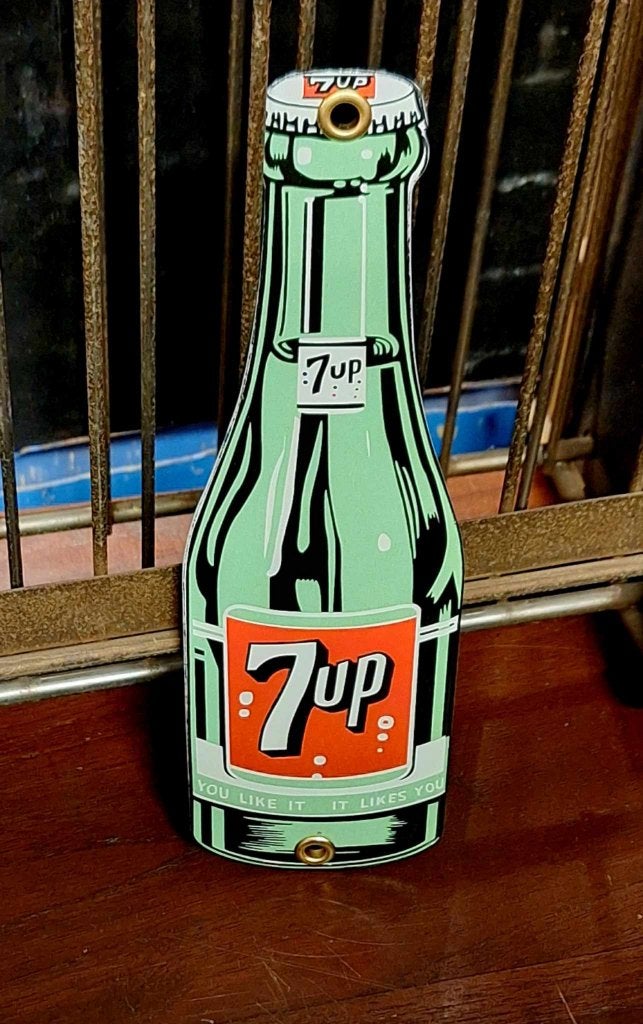 Emaille 7up reclamebord, bordje Seven Up limonadefles., Verzamelen, Reclamebord, ., Nieuw, Ophalen of Verzenden