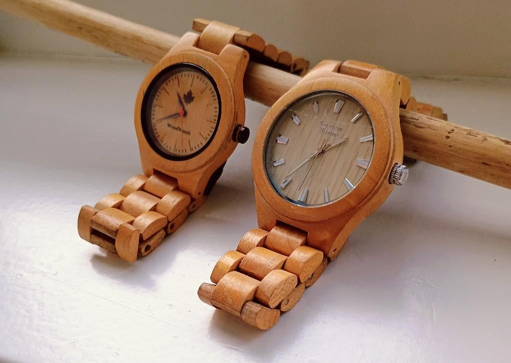 Handgemaakte Woodwatch set - Compleet, Sieraden, Tassen en Uiterlijk, Horloges | Heren, Overige materialen, Gebruikt, Polshorloge