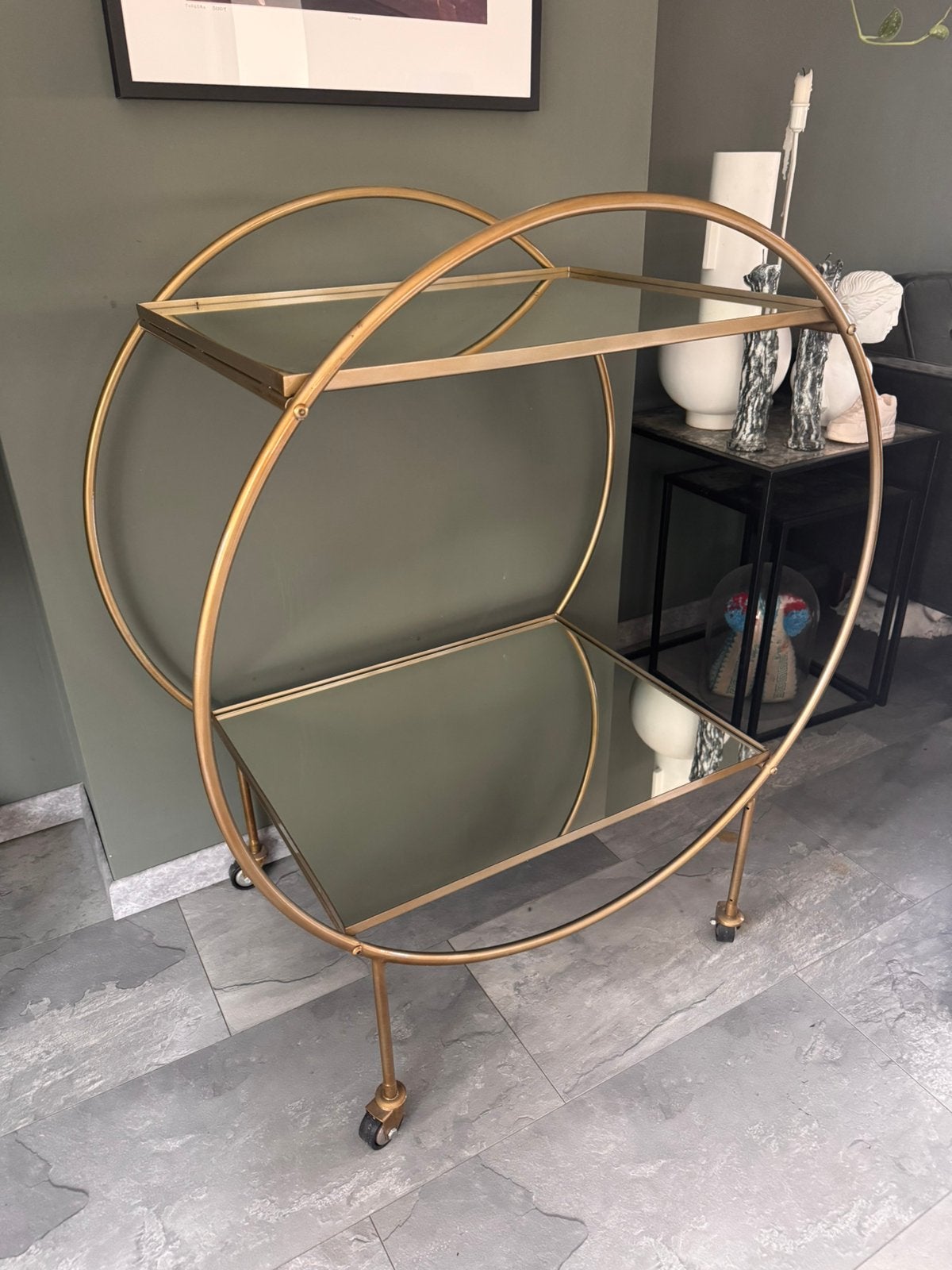 Ronde side tafel/ trolley op wielen, Huis en Inrichting, Ophalen, Gebruikt, 50 tot 100 cm, Overige materialen
