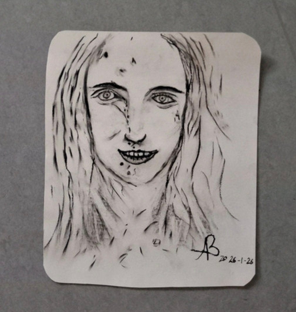 Zelfportret geschetst in houtskool, Antiek en Kunst, Ophalen of Verzenden, Tekening, Houtskooltekening, Handgemaakt