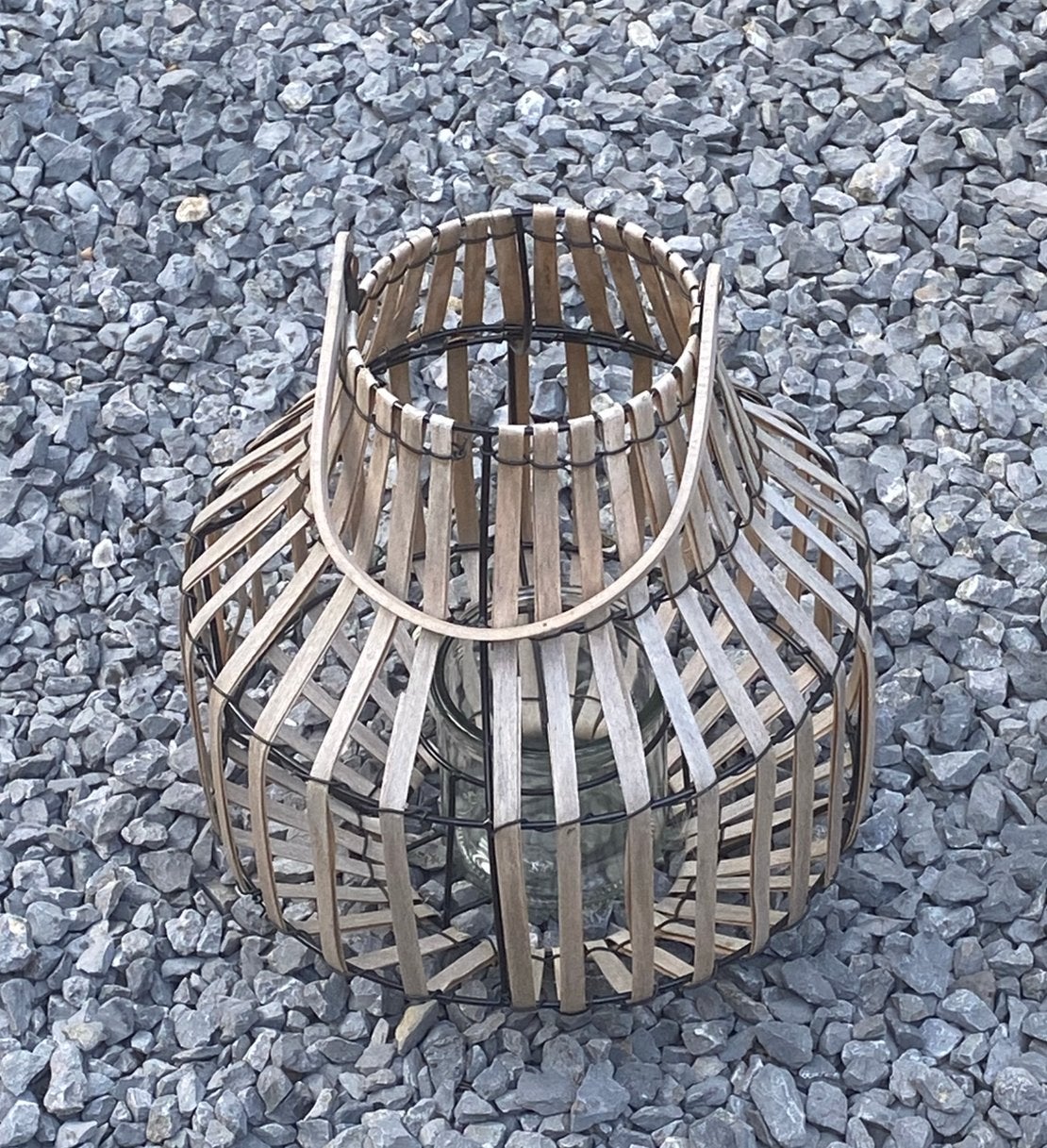 Windlicht lantaarn van bamboe, voor huis of tuin, ZGAN, Ophalen of Verzenden, Zo goed als nieuw, Hout, Bruin