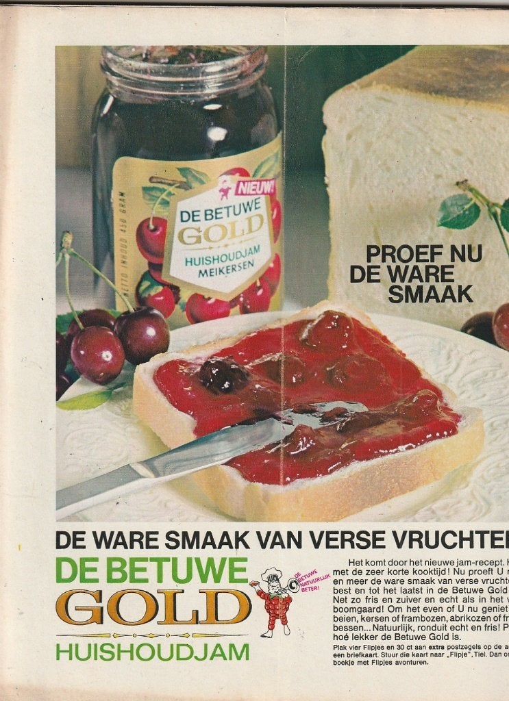 Retro reclame 1966 Betuwe Flipje Tiel meikersen jam, Verzamelen, Verzenden, Huis en Inrichting