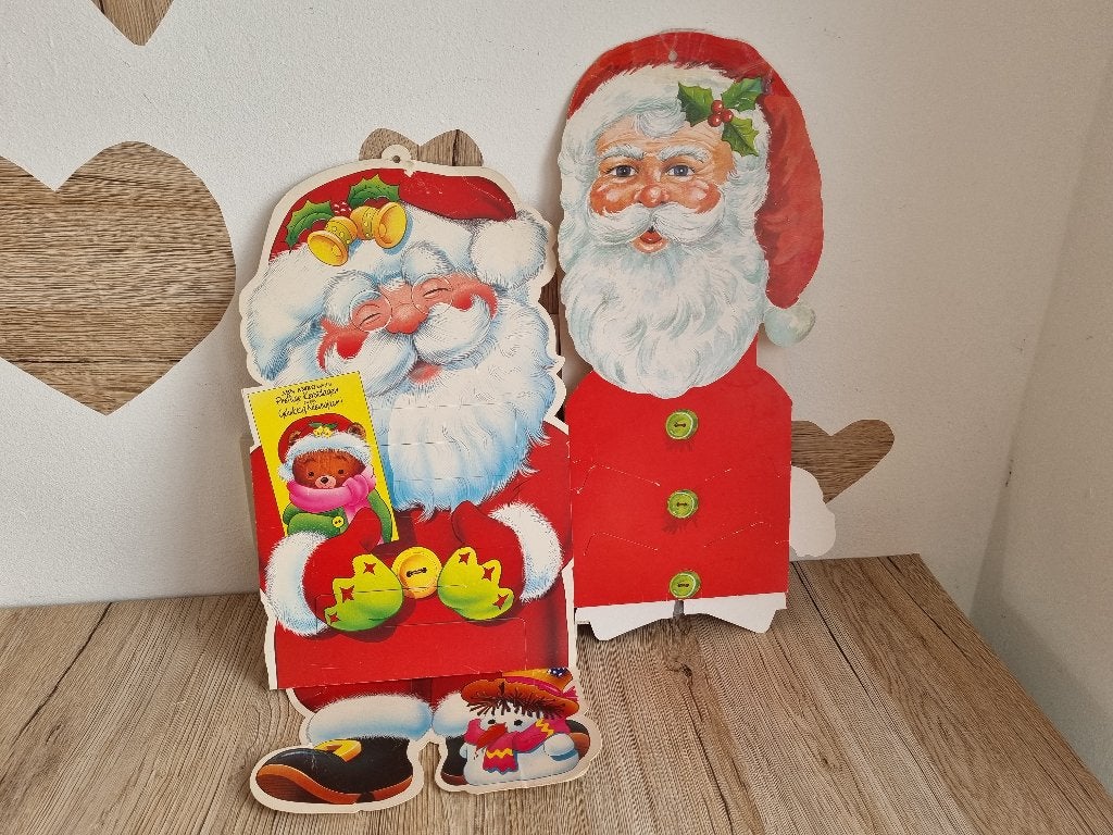 2 Vintage Kerstkaarten Houders Karton Kerstman o.a Abn Amro, Diversen, Verzenden, Gebruikt