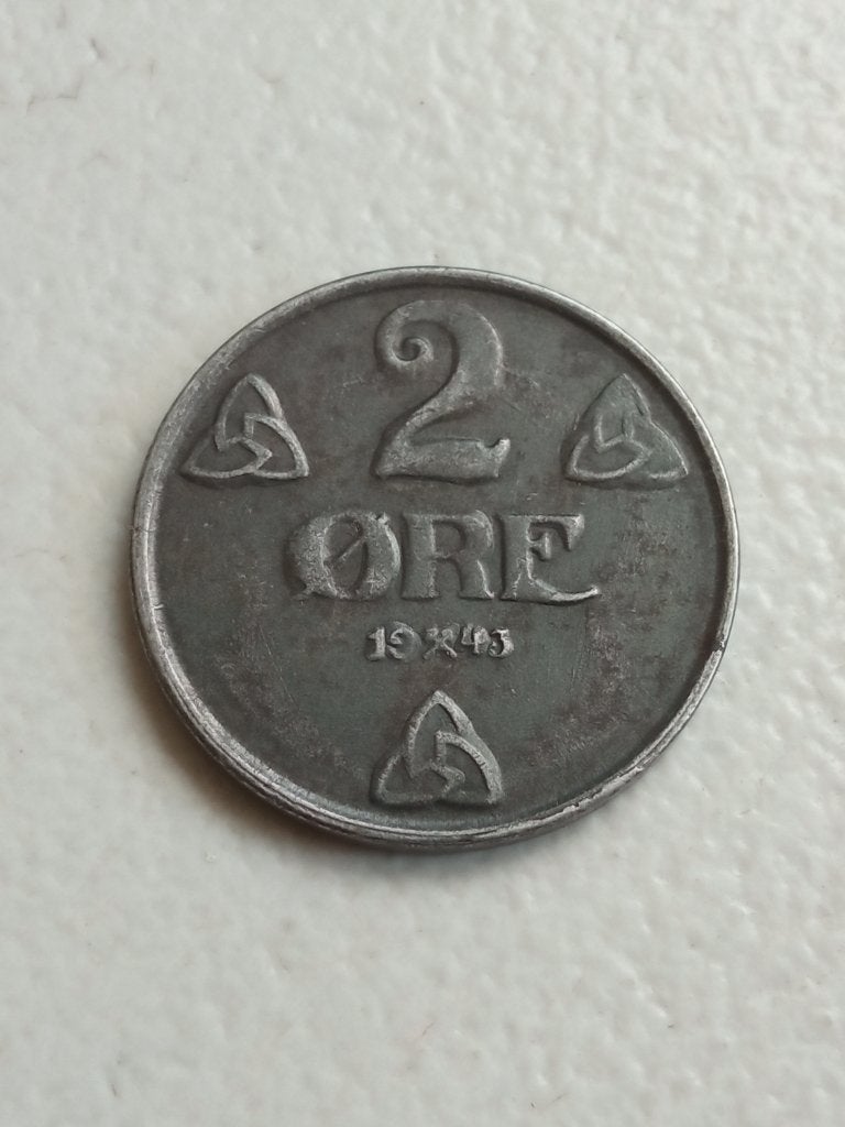 Noorwegen 2 ore 1943., Ophalen of Verzenden, Overige landen, Losse munt