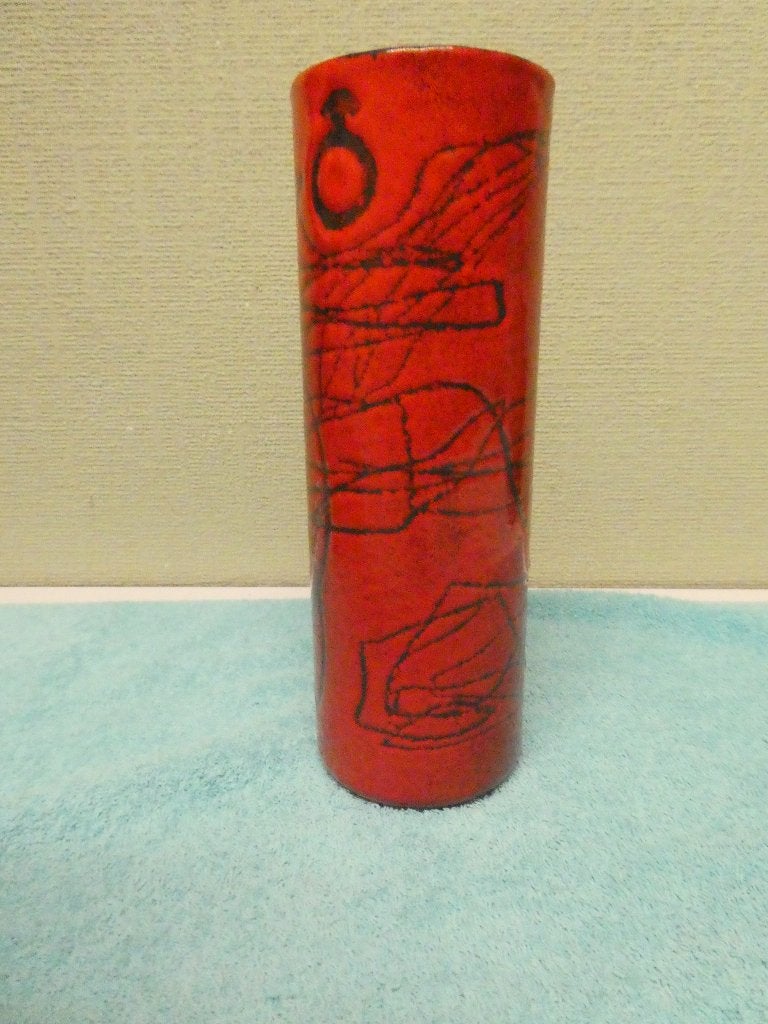 Richard & Carla Braun vaas metaal emaille, 24 cm, Gebruikt, Ophalen of Verzenden, Metaal