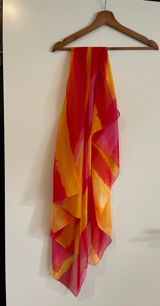 Mooie felgekleurde roze & oranje sjaal, Ophalen of Verzenden, Gedragen, Maat 42/44 (L), Sjaal