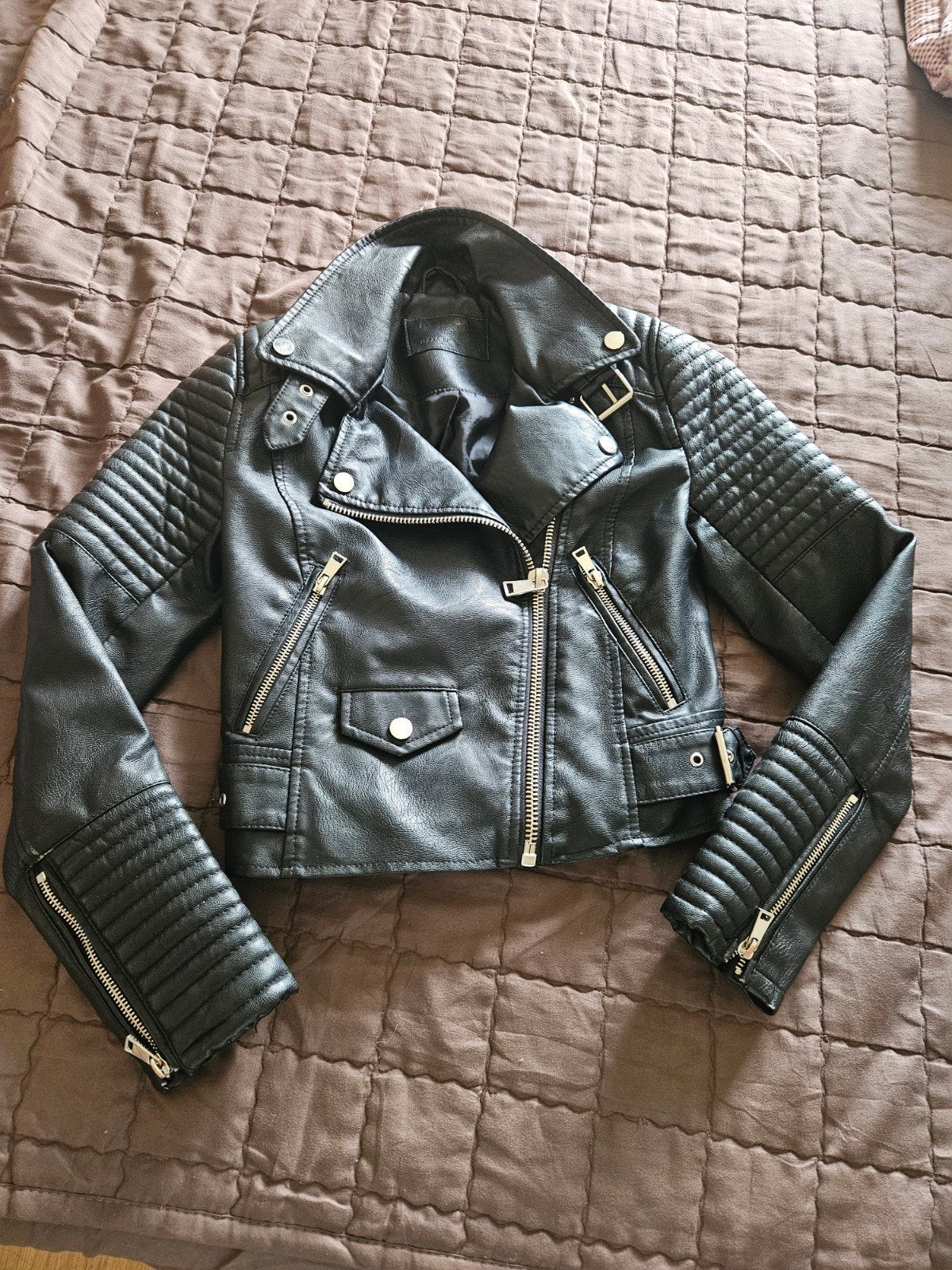 Zwart leren bikerjack - Zo goed als nieuw, Zwart, Ophalen of Verzenden, Maat 34 (XS) of kleiner, Practical