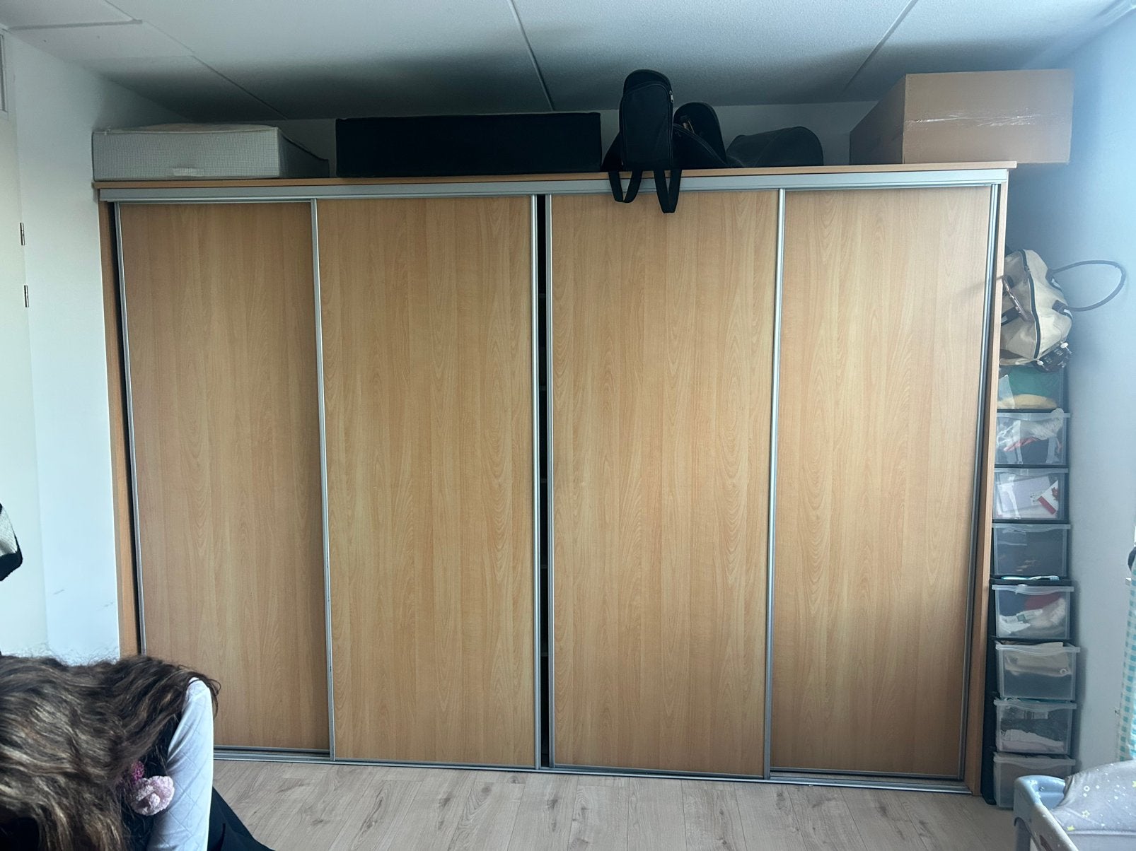 Grote kledingkast met schuifdeur, Ophalen, Gebruikt, 200 cm of meer, Met plank(en)