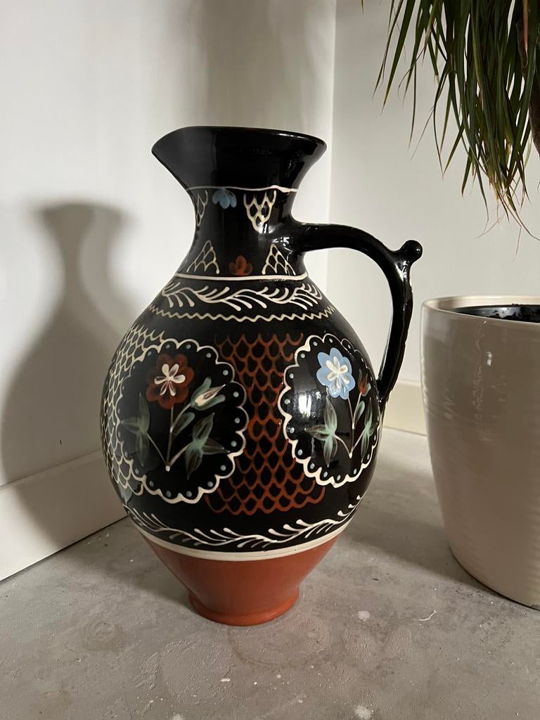 Mooie grote zwarte vaas/kruik (Portugees?), Antiek en Kunst, Ophalen of Verzenden