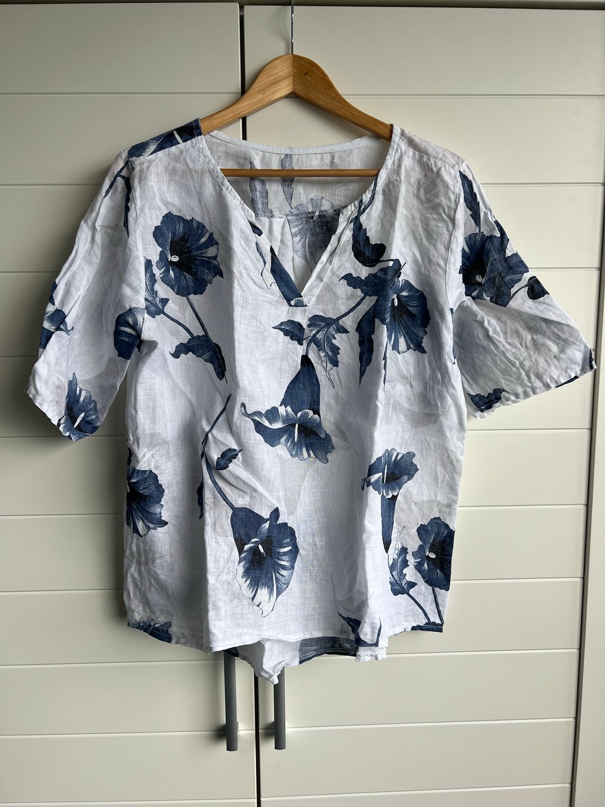 Linnen blouse met bloemenprint - Made in Italy, maat XL, Kleding | Dames, Wit, Maat 46/48 (XL) of groter, Ophalen of Verzenden