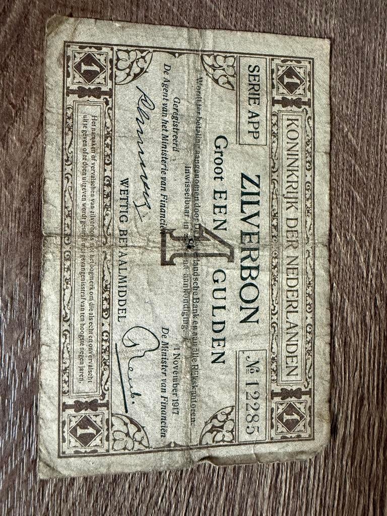 Zilverbon 1 gulden 1917, Postzegels en Munten, Bankbiljetten | Nederland, Ophalen of Verzenden, 1 gulden, Los biljet