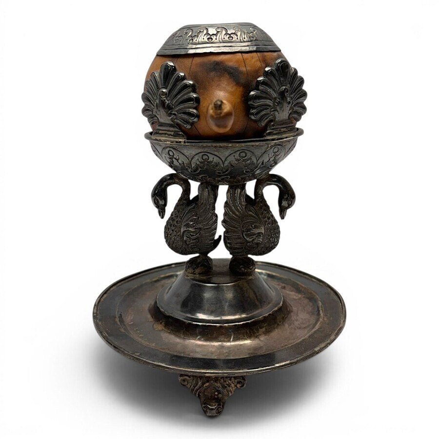 Antieke Zuid-Amerikaanse mate cup met zilveren, Antiek en Kunst, Kunst | Beelden en Houtsnijwerken, Ophalen of Verzenden