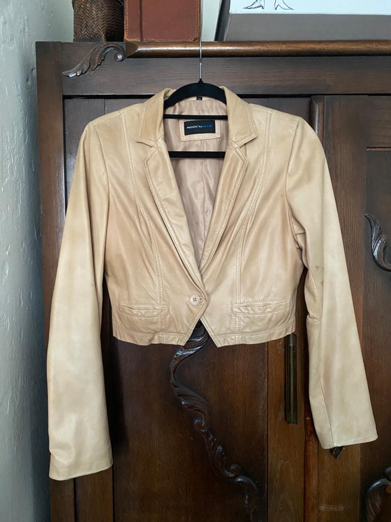 Superleuk vintage echt lederen  bolerojasje mt. M, Kleding | Dames, Ophalen of Verzenden, Gedragen, Maat 38/40 (M), Beige