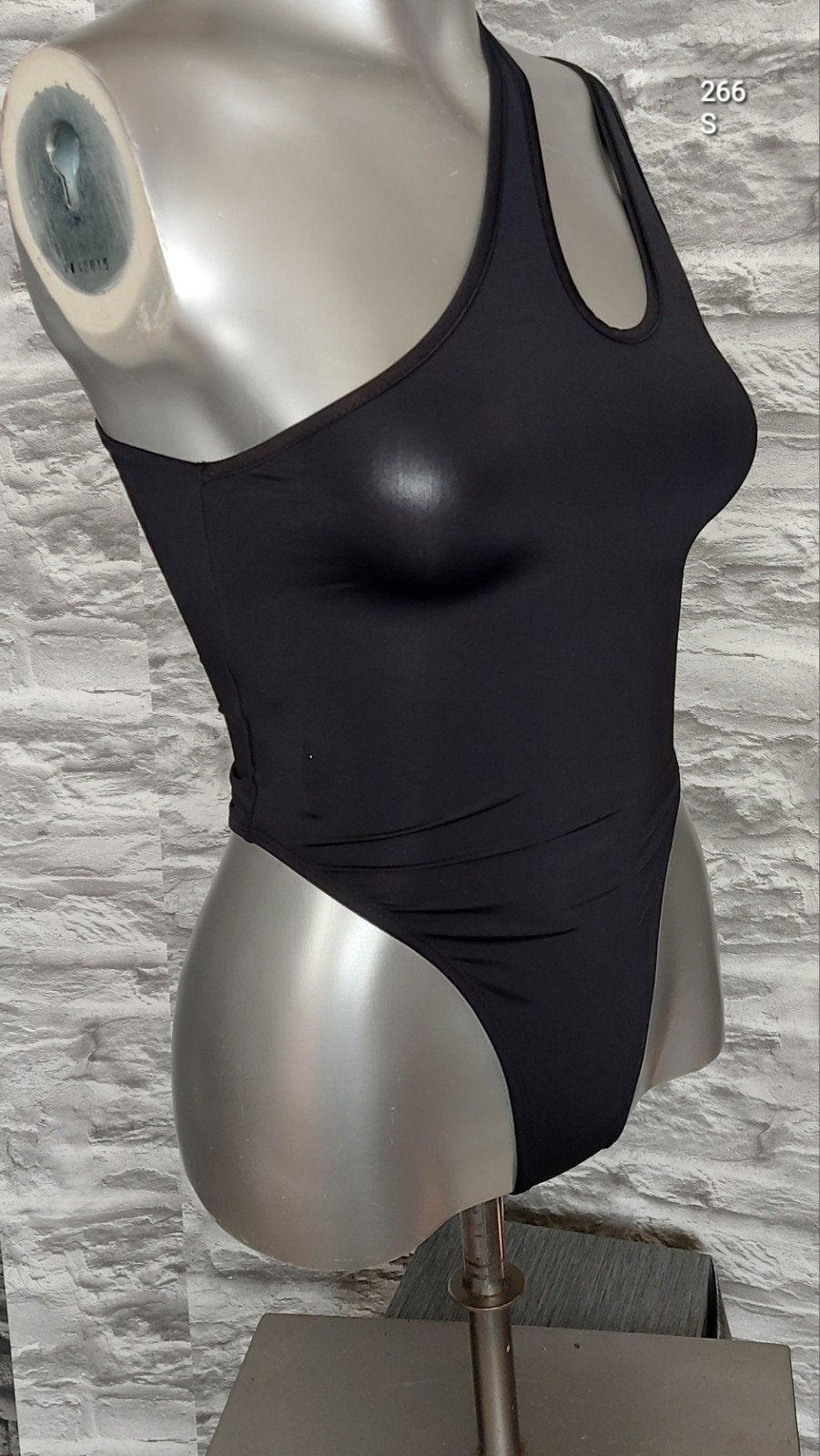 Zwarte stringbody met één schouderband, Onbekend, Ophalen of Verzenden, Zwart, Body of Korset