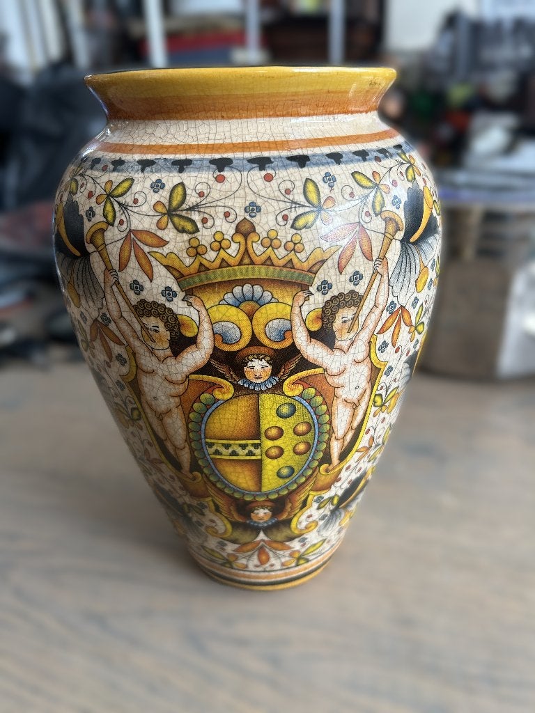 Grote Italiaanse Majolica Vaas - Mid-Century 32cm hoog, Ophalen of Verzenden