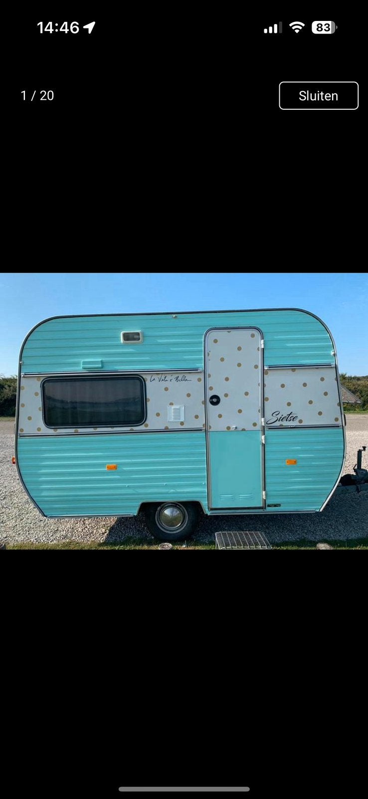 Retro gestipte caravan ‘Sietse’ incl. voortent!, Standaardzit, Stapelbed, Hobby, Bedrijf