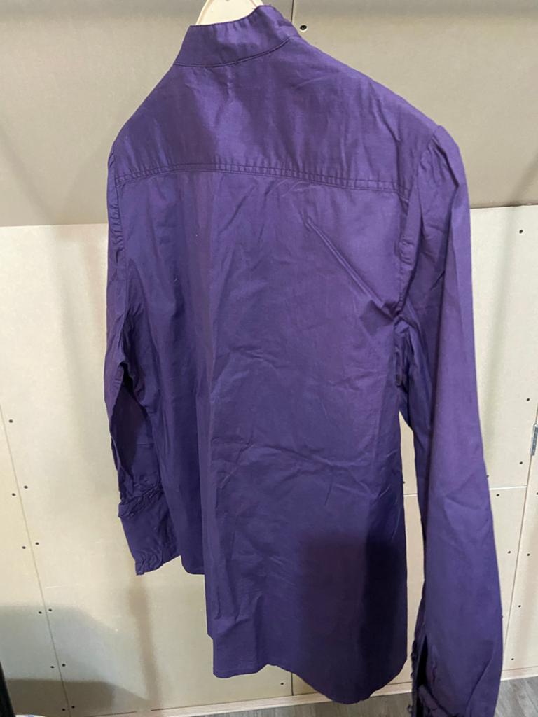 Paarse blouse met ruches - Maat M, Ophalen of Verzenden, Zo goed als nieuw, Maat 38/40 (M), Paars