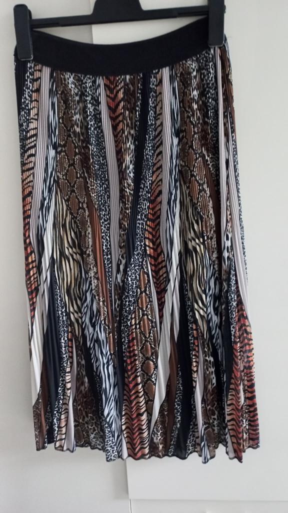 IZ NAIZ COLLECTION Lange Plissé Rok met Dierenprint, Maat 38/40 (M), Bruin, Iz Naiz, Ophalen of Verzenden